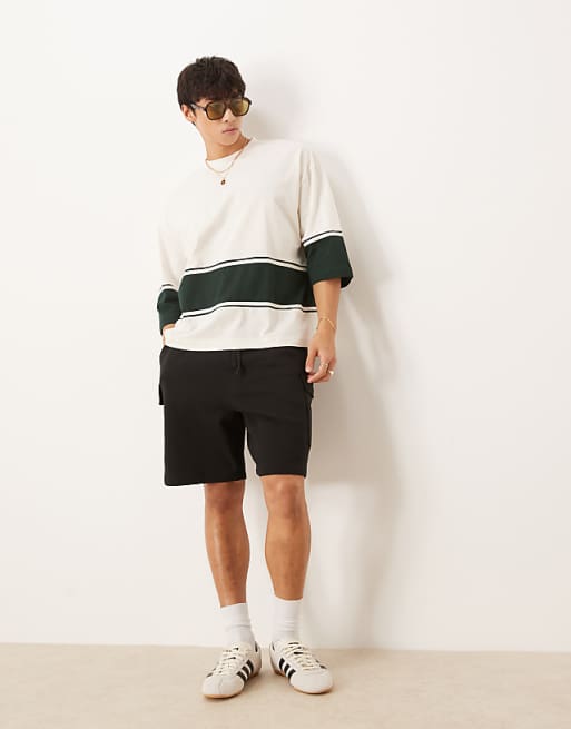 ASOS DESIGN Heavyweight Oversized Contrast T-shirt In Cream And Green