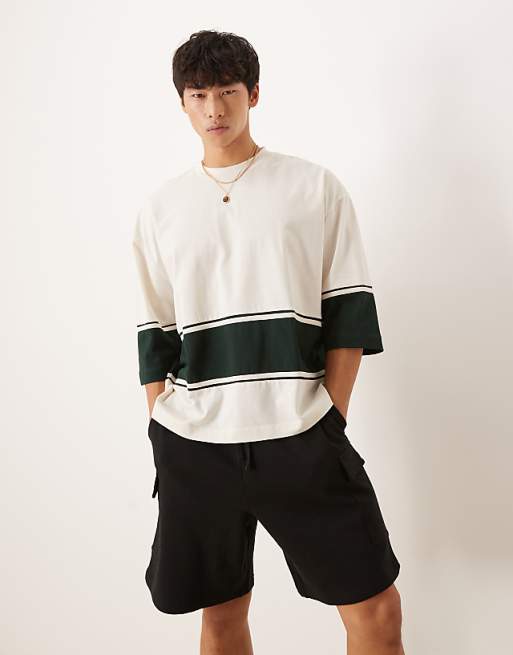 ASOS DESIGN heavyweight oversized contrast t-shirt in cream and green