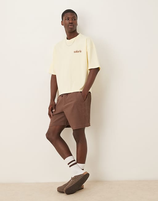 ASOS DESIGN Heavyweight Oversized Drop Shoulder T-shirt With Print Detail In Yellow