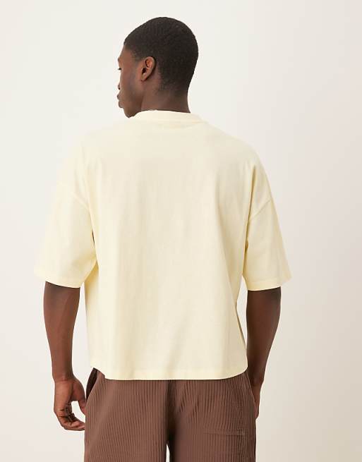 ASOS DESIGN Heavyweight Oversized Drop Shoulder T-shirt With Print Detail In Yellow