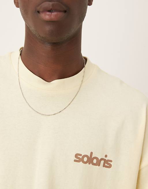 ASOS DESIGN Heavyweight Oversized Drop Shoulder T-shirt With Print Detail In Yellow