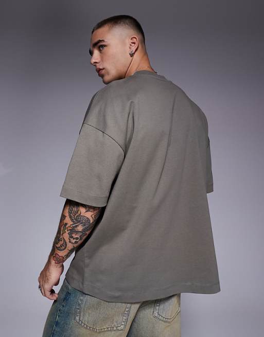 ASOS DESIGN Heavyweight Oversized Drop Shoulder T-shirt In Khaki