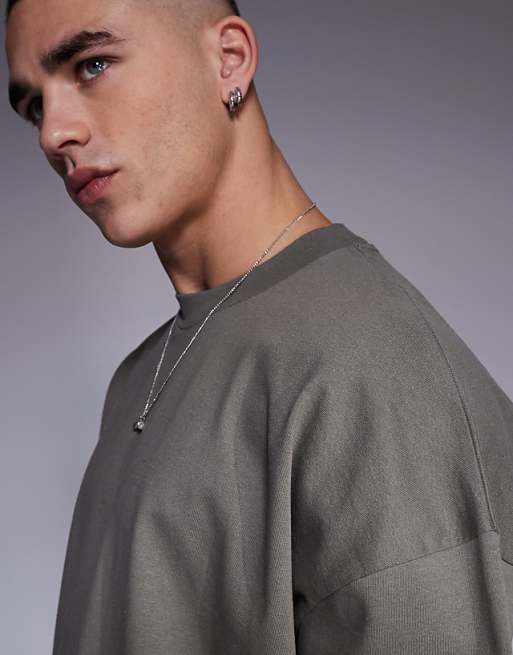 ASOS DESIGN Heavyweight Oversized Drop Shoulder T-shirt In Khaki