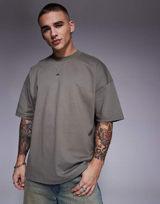 ASOS DESIGN heavyweight oversized drop shoulder t-shirt in khaki