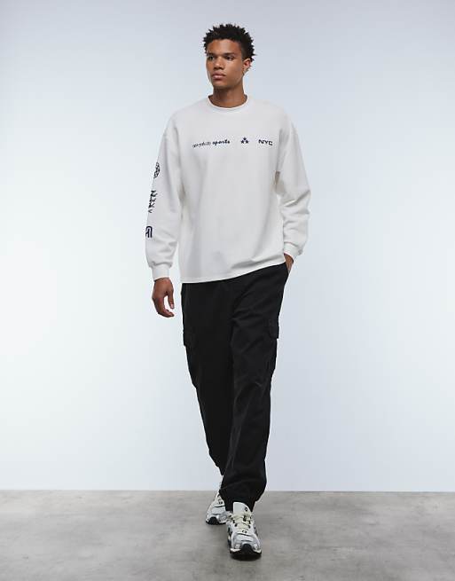 ASOS DESIGN Heavyweight Oversized Long Sleeve T-shirt With Street Graphics In Off White Waffle