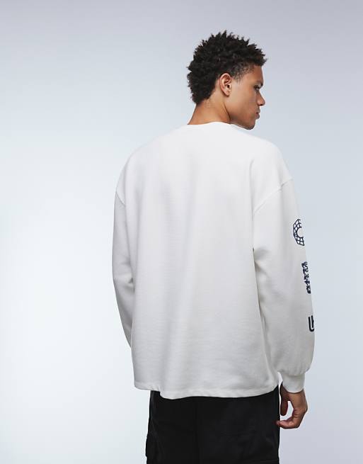 ASOS DESIGN Heavyweight Oversized Long Sleeve T-shirt With Street Graphics In Off White Waffle