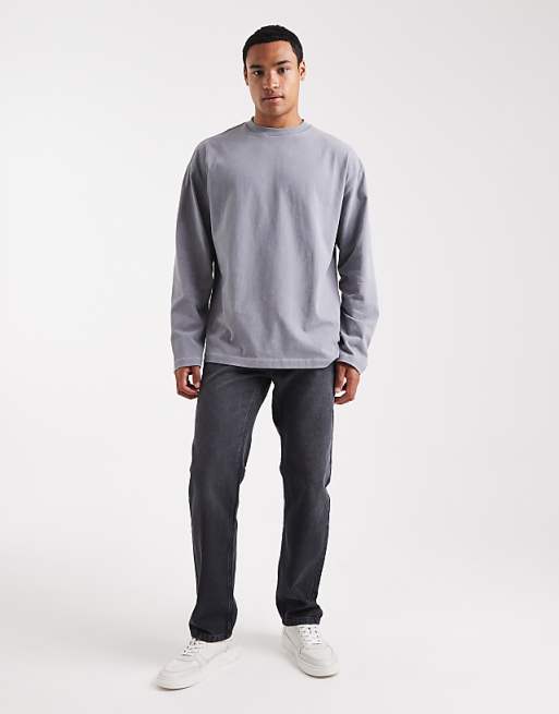 ASOS DESIGN Heavyweight Oversized Long Sleeve T-shirt With Celestial Spine Graphic In Washed Grey
