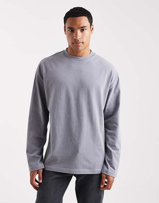ASOS DESIGN Heavyweight Oversized Long Sleeve T-shirt With Celestial Spine Graphic In Washed Grey