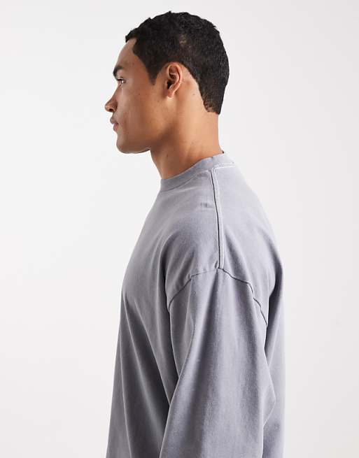 ASOS DESIGN Heavyweight Oversized Long Sleeve T-shirt With Celestial Spine Graphic In Washed Grey