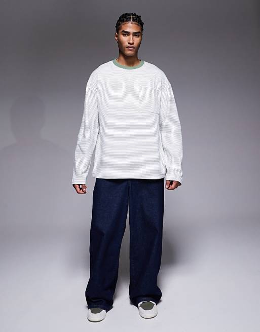 ASOS DESIGN Heavyweight Oversized Long Sleeve T-shirt In Black Textured Stripe