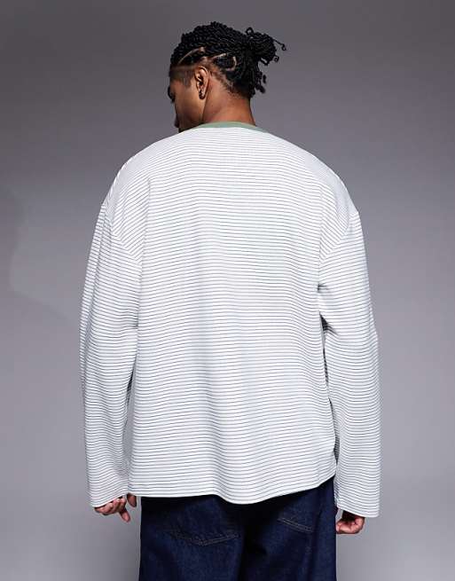 ASOS DESIGN Heavyweight Oversized Long Sleeve T-shirt In Black Textured Stripe