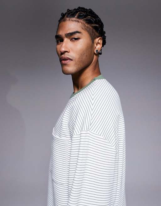 ASOS DESIGN Heavyweight Oversized Long Sleeve T-shirt In Black Textured Stripe