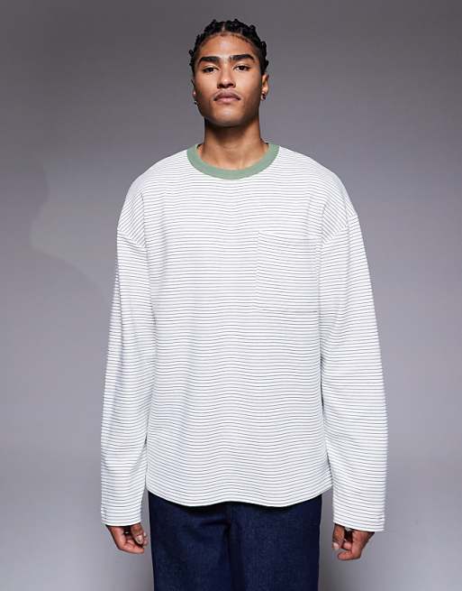 ASOS DESIGN heavyweight oversized long sleeve t-shirt in black textured stripe
