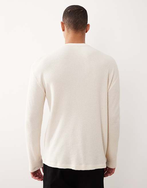 ASOS DESIGN Heavyweight Oversized Long Sleeve T-shirt With Multi-placement Graphics In Cream Waffle