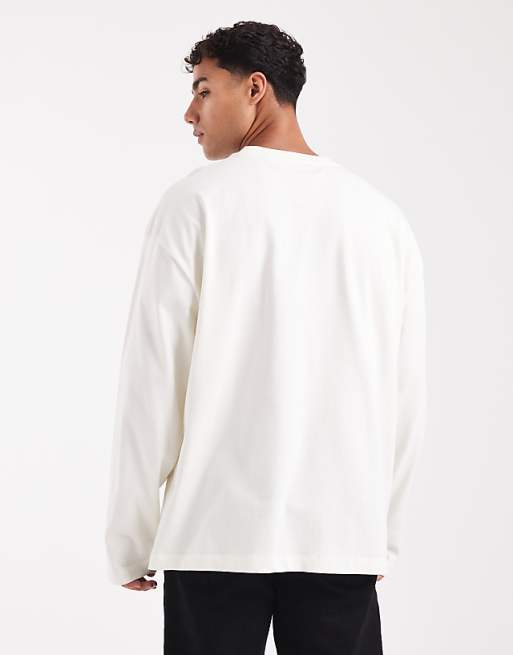 ASOS DESIGN Heavyweight Oversized Long Sleeve T-shirt With Printed Chest Badge And Cut A Sew Detail In Cream