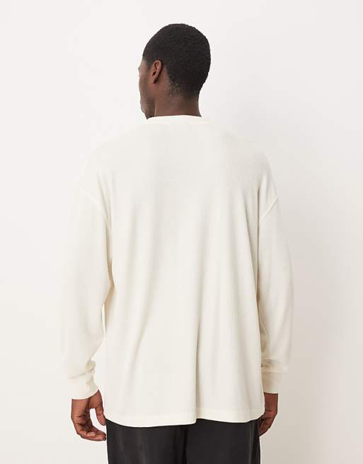 ASOS DESIGN Heavyweight Oversized Long Sleeve T-shirt With Text Graphic In Off White Waffle
