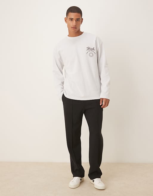 ASOS DESIGN Heavyweight Oversized Long Sleeve T-shirt With Sports Graphic In Grey Pique