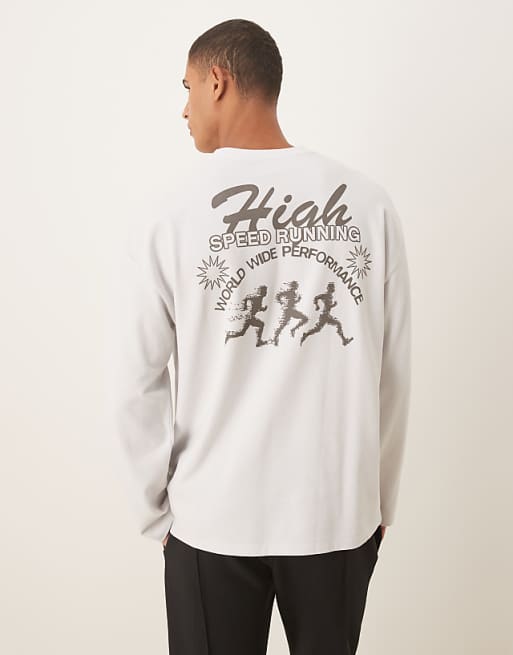 ASOS DESIGN heavyweight oversized long sleeve t-shirt with sports graphic in grey pique