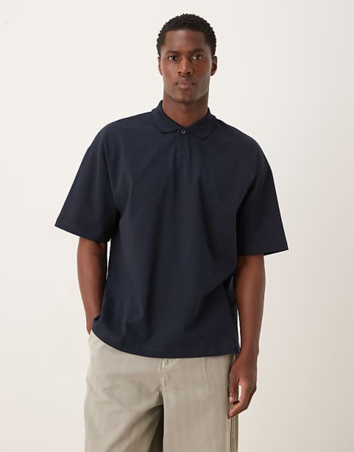 ASOS DESIGN heavyweight oversized polo in navy