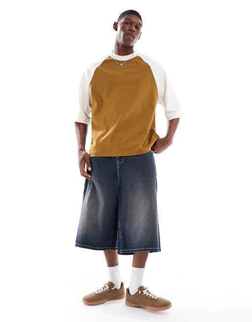 ASOS DESIGN Heavyweight Oversized Raglan T-shirt In Khaki