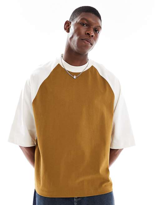 ASOS DESIGN heavyweight oversized raglan t-shirt in khaki