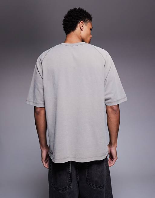 ASOS DESIGN Heavyweight Oversized Raglan T-shirt With Chest Graphic In Washed Khaki