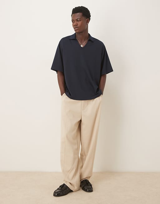 ASOS DESIGN Heavyweight Oversized Revere Notch Neck Polo In Navy