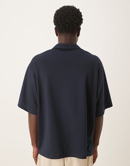 ASOS DESIGN Heavyweight Oversized Revere Notch Neck Polo In Navy