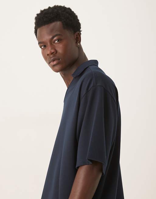 ASOS DESIGN Heavyweight Oversized Revere Notch Neck Polo In Navy