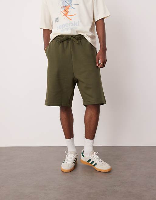 ASOS DESIGN heavyweight oversized shorts 400gsm in dark khaki - KHAKI