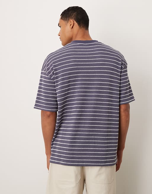 ASOS DESIGN Heavyweight Oversized T-shirt In Navy And White Textured Stripe