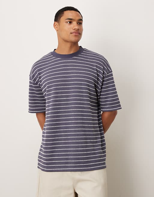 ASOS DESIGN heavyweight oversized t-shirt in navy and white textured stripe