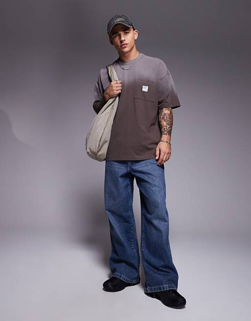 ASOS DESIGN Heavyweight Oversized T-shirt In Ombre Wash In Brown