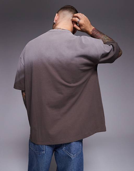 ASOS DESIGN Heavyweight Oversized T-shirt In Ombre Wash In Brown