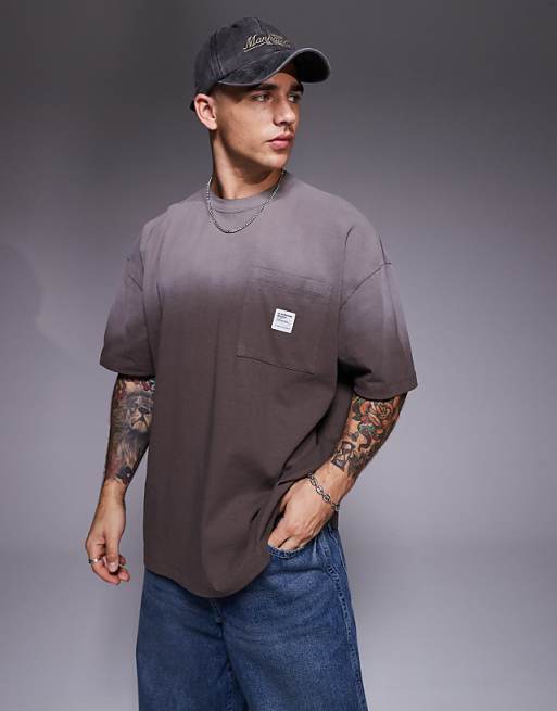 ASOS DESIGN heavyweight oversized t-shirt in ombre wash in brown