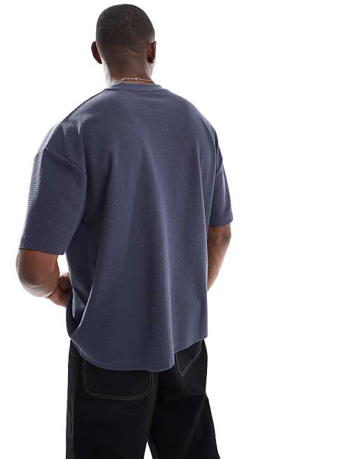 ASOS DESIGN Heavyweight Oversized T-shirt In Waffle Texture With City Graphic In Charcoal