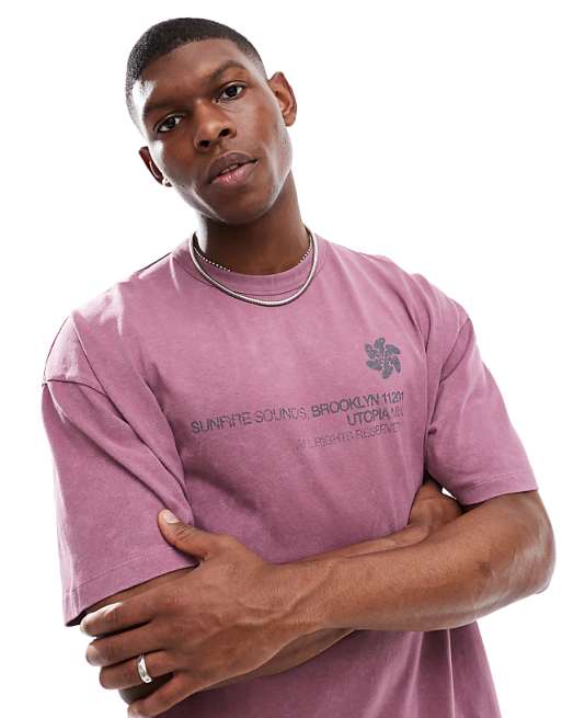 ASOS DESIGN Heavyweight Oversized T-shirt In Washed Pink With Street Graphic