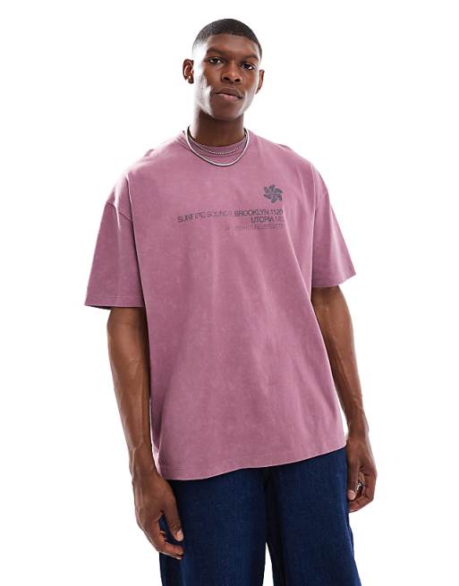 ASOS DESIGN Heavyweight Oversized T-shirt In Washed Pink With Street Graphic