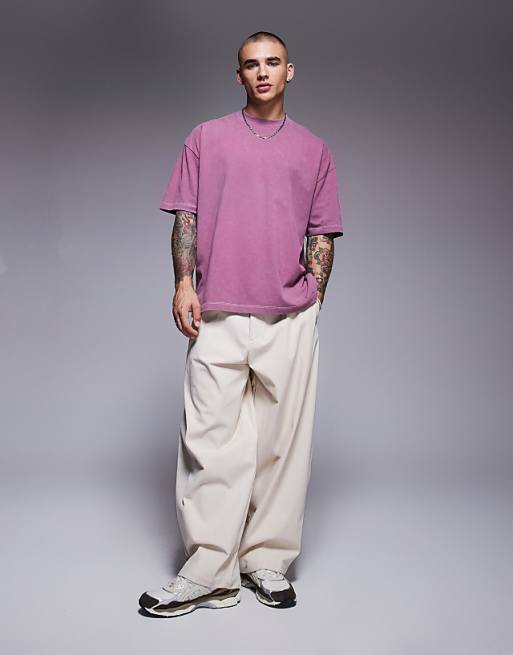 ASOS DESIGN Heavyweight Oversized T-shirt In Washed Pink With Celestial Spine Print