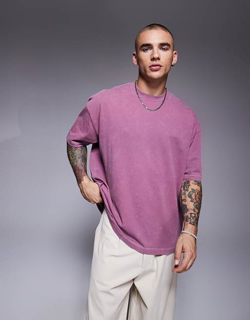 ASOS DESIGN Heavyweight Oversized T-shirt In Washed Pink With Celestial Spine Print