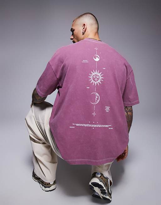 ASOS DESIGN heavyweight oversized t-shirt in washed pink with celestial spine print