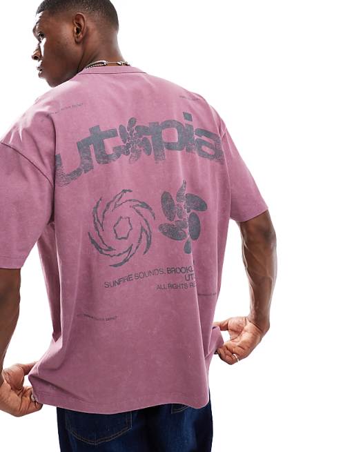 ASOS DESIGN heavyweight oversized t-shirt in washed pink with street graphic