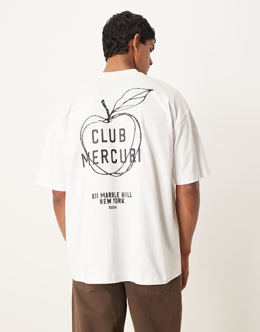 ASOS DESIGN heavyweight oversized t-shirt with apple print in white