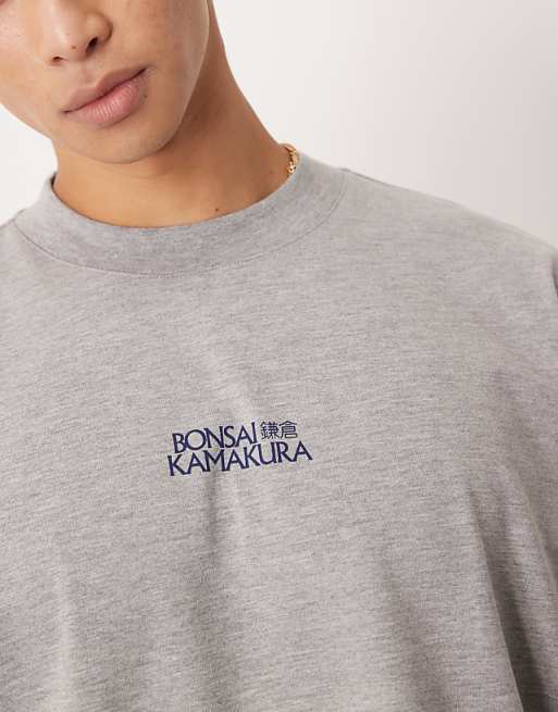 ASOS DESIGN Heavyweight Oversized T-shirt With Bonsai Graphic In Grey Marl