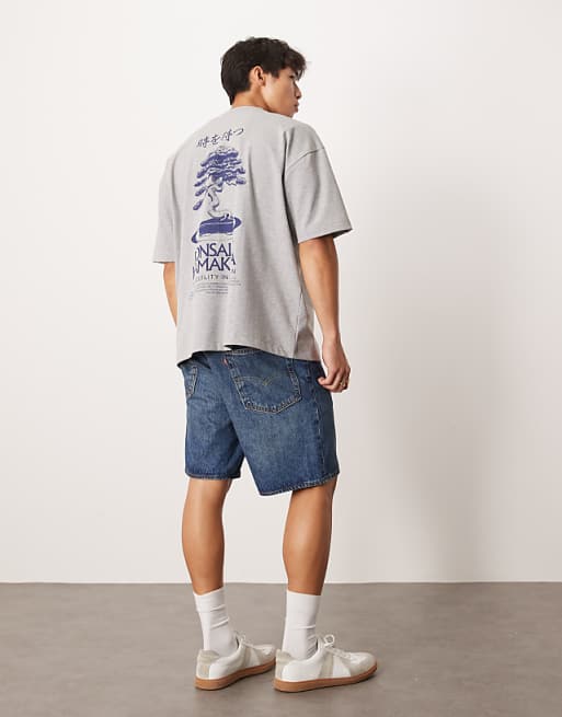 ASOS DESIGN Heavyweight Oversized T-shirt With Bonsai Graphic In Grey Marl