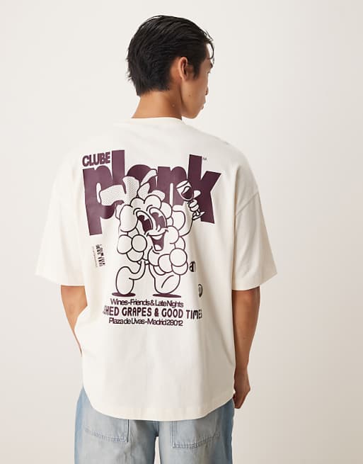 ASOS DESIGN heavyweight oversized t-shirt with cartoon fruit print in off white