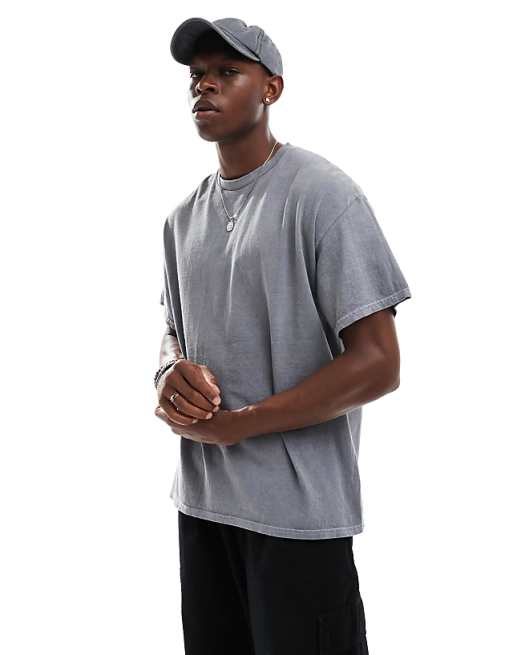 ASOS DESIGN Heavyweight Oversized T-shirt With Celestial Spine Print In Washed Grey