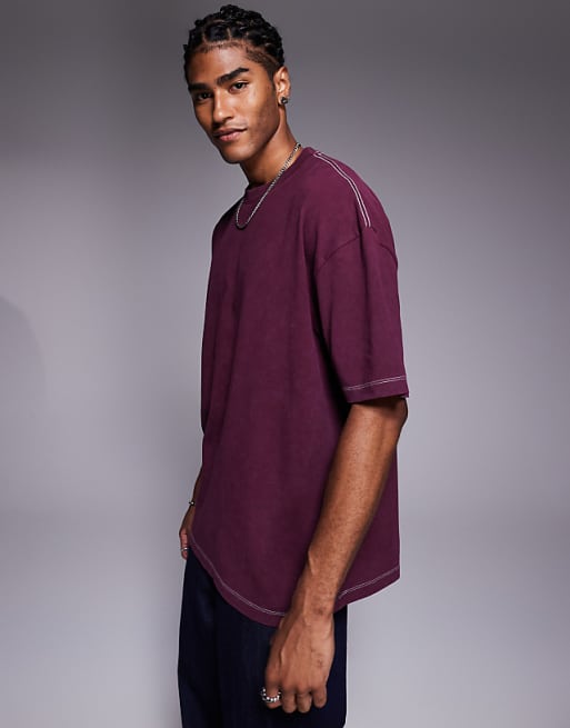 ASOS DESIGN Heavyweight Oversized T-shirt With Celestial Spine Graphic In Washed Burgundy