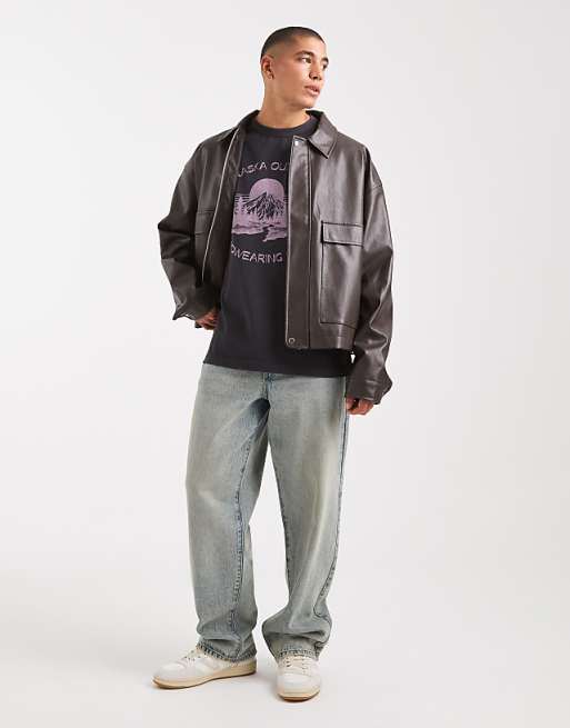 ASOS DESIGN Heavyweight Oversized T-shirt With City Graphic In Washed Black