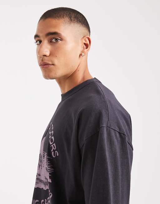 ASOS DESIGN Heavyweight Oversized T-shirt With City Graphic In Washed Black